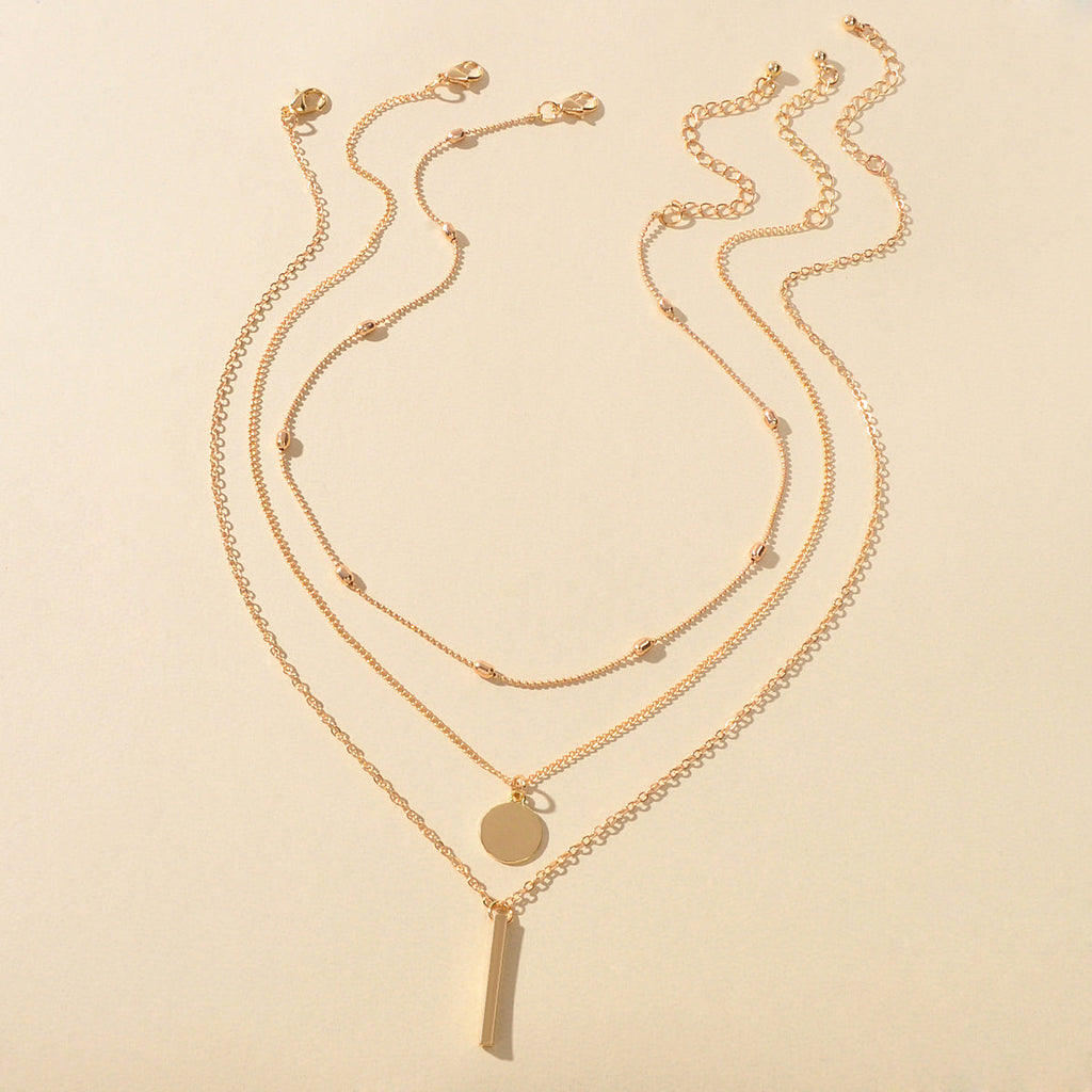 3 pcs Multilayer Bar Disc Pendant Dainty Necklaces Gold Layered Chain Chokers