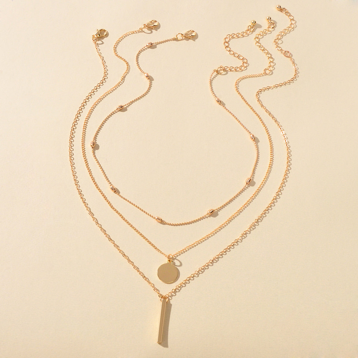 3 pcs Multilayer Bar Disc Pendant Dainty Necklaces Gold Layered Chain Chokers