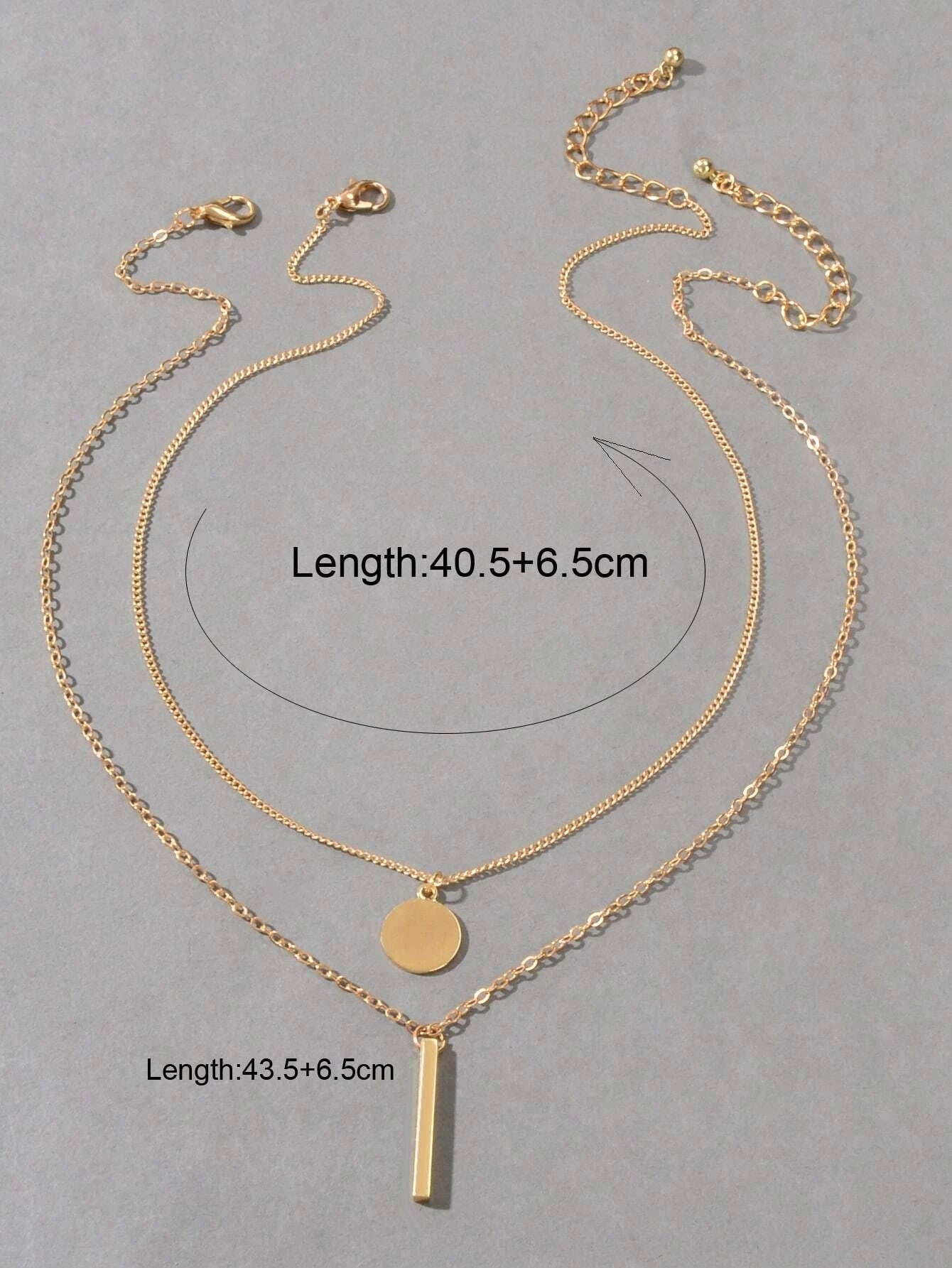 2 pcs Trendy Daily Gold Chain Disc Stick Charm Necklace Minimalist Jewelry Gifts