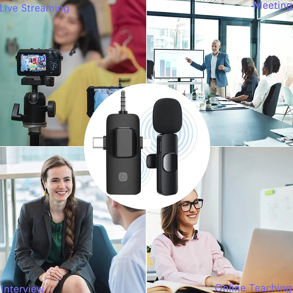 Wireless Lavalier Microphone for iPhone Android Live Recording