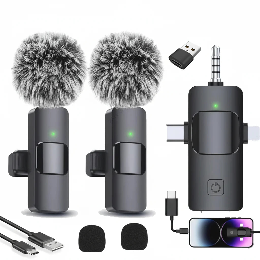 Wireless Lavalier Microphone for iPhone Android Live Recording