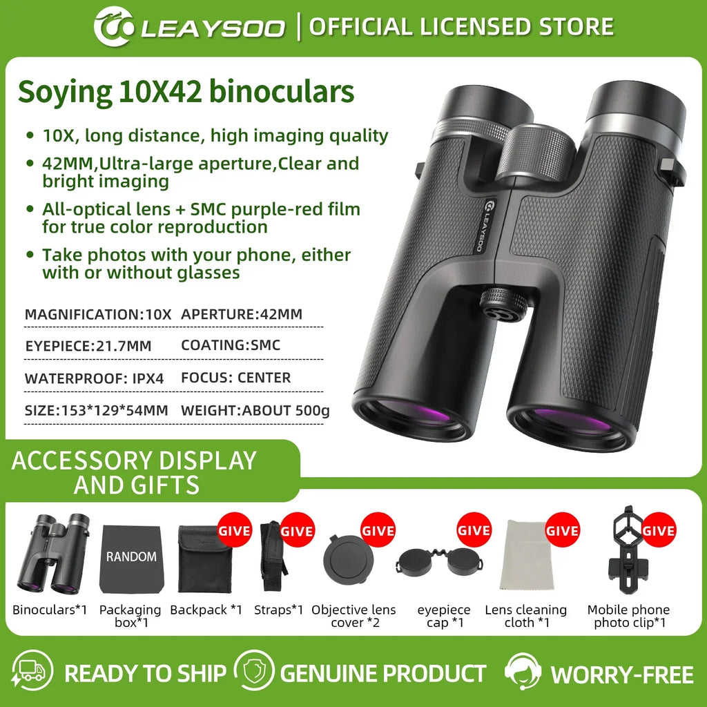 10x42 High-Power Binoculars with Phone Adapter