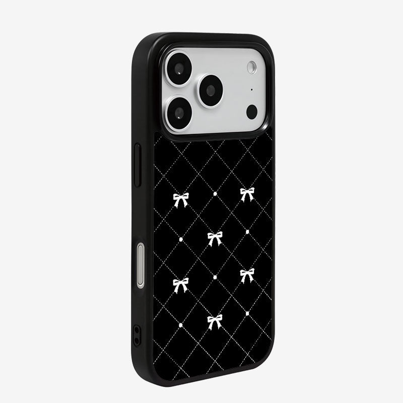 Casey Gilded Pearl Bow Black Magnetic Matte Phone Case – Anti-Fingerprint Protective Cover