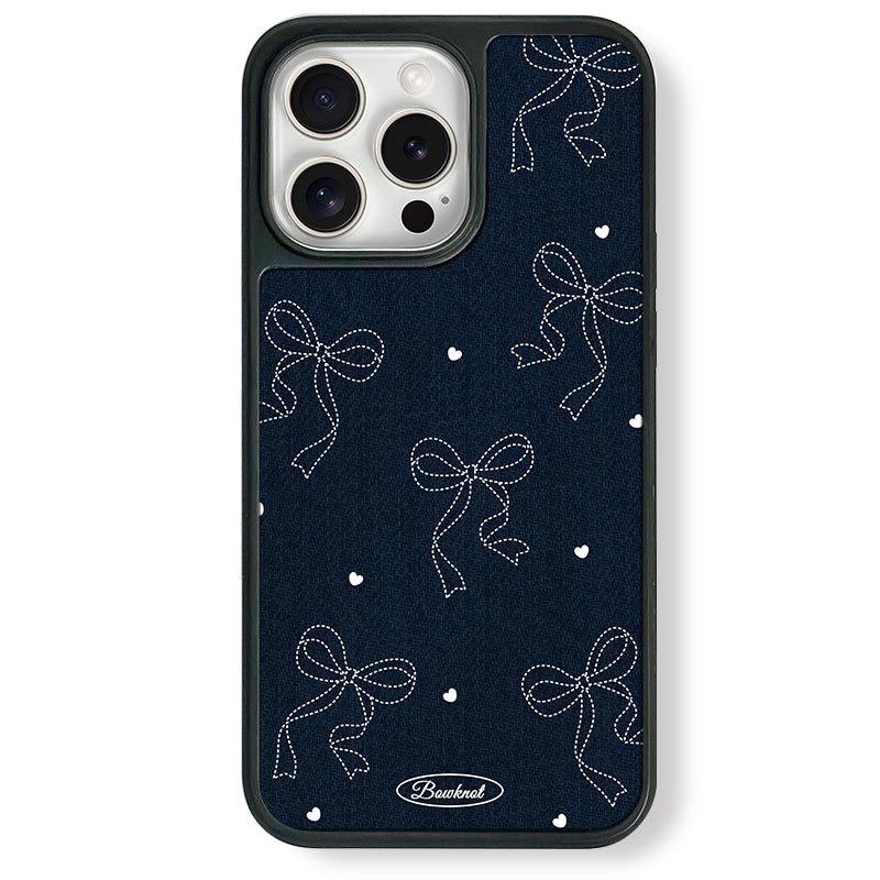 Casey Heart Bowknot Denim AG Matte Phone Case – Slim MagSafe Anti-Fingerprint TPU Protective Cover