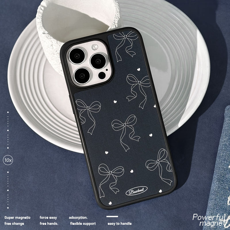 Casey Heart Bowknot Denim AG Matte Phone Case – Slim MagSafe Anti-Fingerprint TPU Protective Cover
