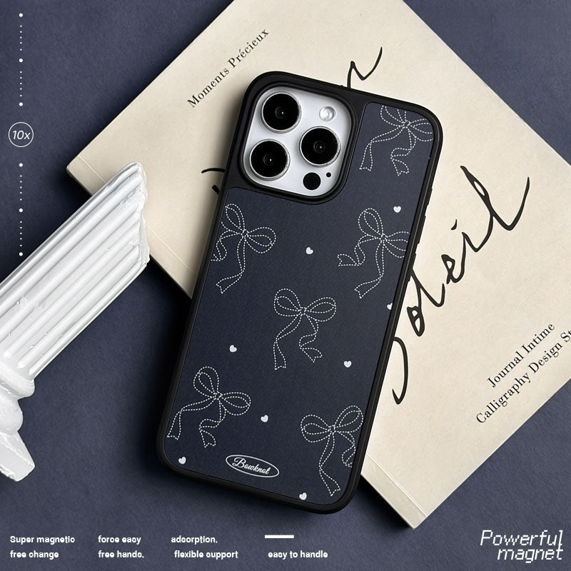 Casey Heart Bowknot Denim AG Matte Phone Case – Slim MagSafe Anti-Fingerprint TPU Protective Cover