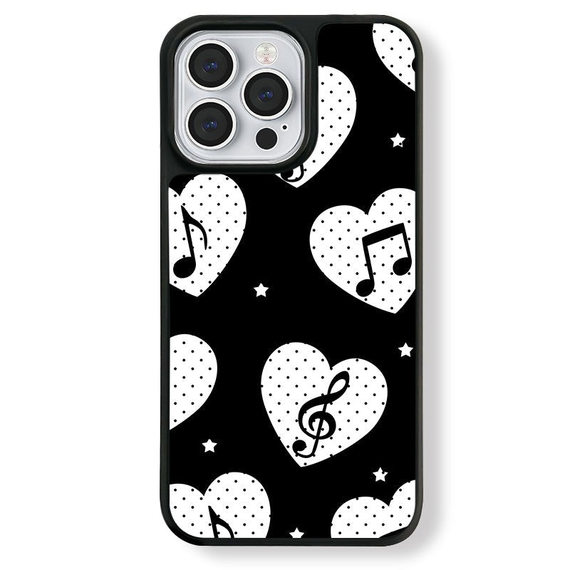 Casey Music Note Polka Dot Heart Black AG Matte Phone Case – Anti-Fingerprint TPU Bumper Protective Cover