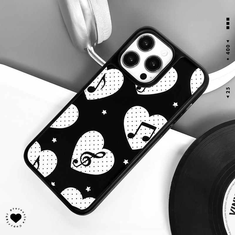 Casey Music Note Polka Dot Heart Black AG Matte Phone Case – Anti-Fingerprint TPU Bumper Protective Cover