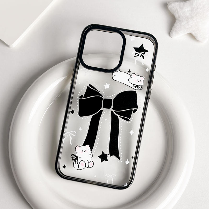 Casey Sparkling Black Bow Kitten Clear AG Matte Phone Case – Slim MagSafe Anti-Fingerprint TPU Protective Cover